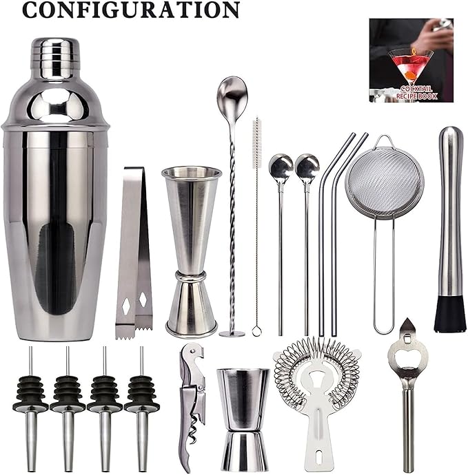 Set de Coctelera de Acero Inoxidable 20 piezas con Soporte 750ml miniatura 3