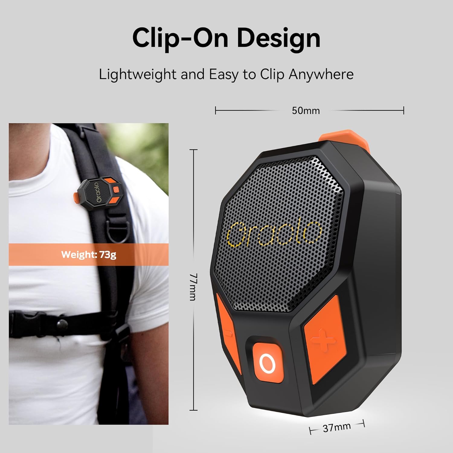 Oraolo Clip-On Portable Speaker Wearable Speaker Bluetooth 5.4, Mini Speakers for Hands-Free Calls, Built-in Mic, Stereo Sound, IPX6 Water Resistance, 12H Playtime, Wireless Speakers for Outdoor - Image 2
