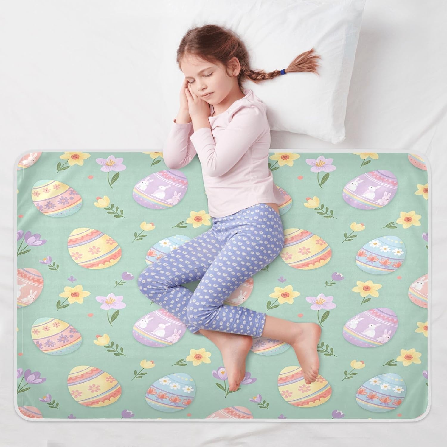CEBUGI 34” x 52”Washable Underpads Heavy Absorbency Waterproof Incontinence Bed Pads Easter Eggs Pee Pads for Adults Kids and Baby