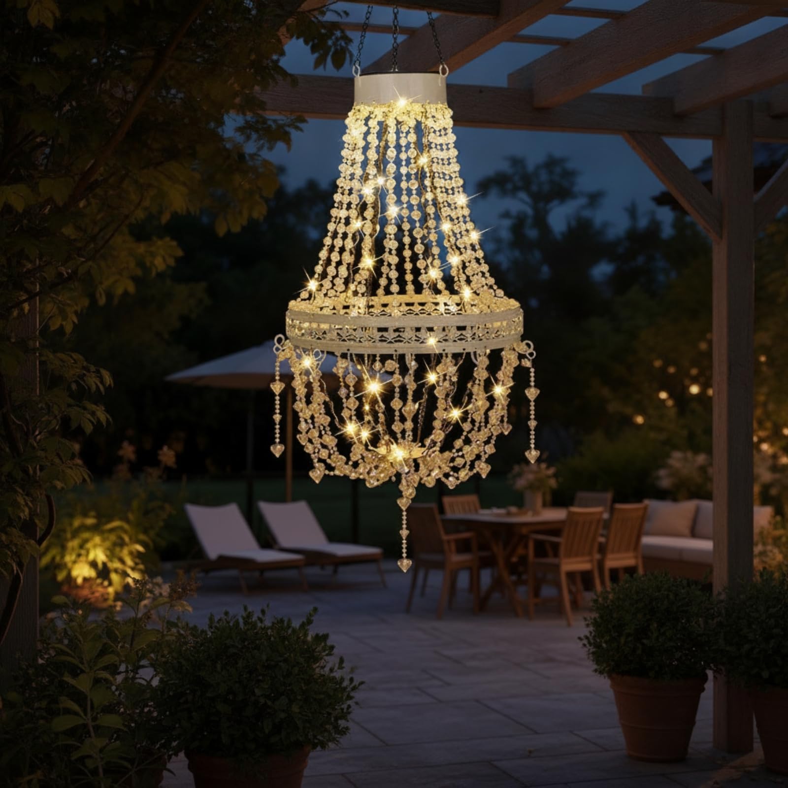 KESOTO Lanterna Sospesa Perline di Cristallo per Esterno con E Cornice Rotonda Adatta per Patio Giardino E