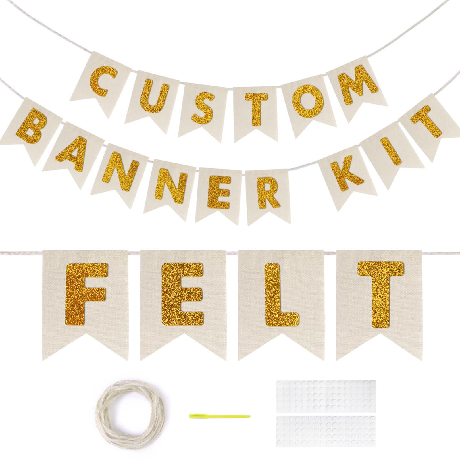 DoveeDosa Kit di striscioni personalizzati, kit di striscioni fai da te con lettere, 28 striscioni in iuta con 97 lettere in feltro, striscione personalizzato per decorazioni per feste di compleanno e