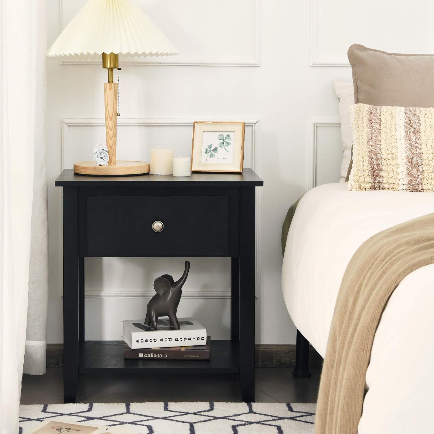 Tangkula End Table with Drawer, Nightstand w/Drawer and Storage Shelf, Beside Sofa Table for Bedroom Living Room, Chest Sofa Side Bedside Storage End Table, Accent Table with Open Shelf