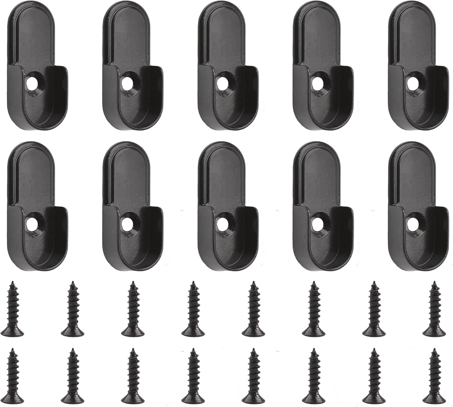 10 Pcs Heavy Duty Closet Rod Bracket, Black Metal Oval Closet Rod End Supports, Zinc Alloy Closet Bar Support Holders for Wardrobe Pipe Flange with M4 Screws