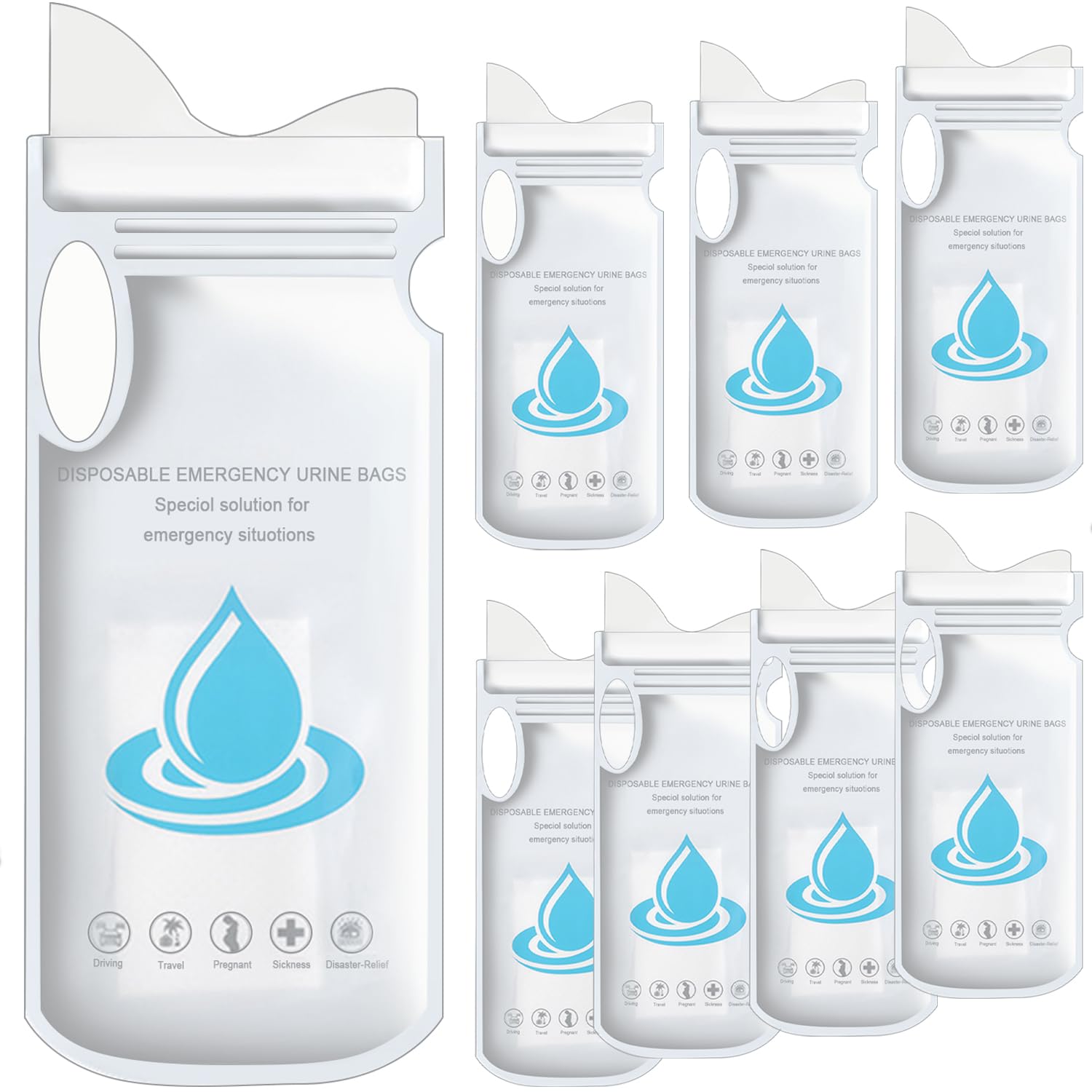 YUNYU Disposable Urine Bags (8pcs) – Emergency Pee Bags for Women, Car Travel, Camping, Traffic Jam, Hiking – Female Urinal & Vomit Bag