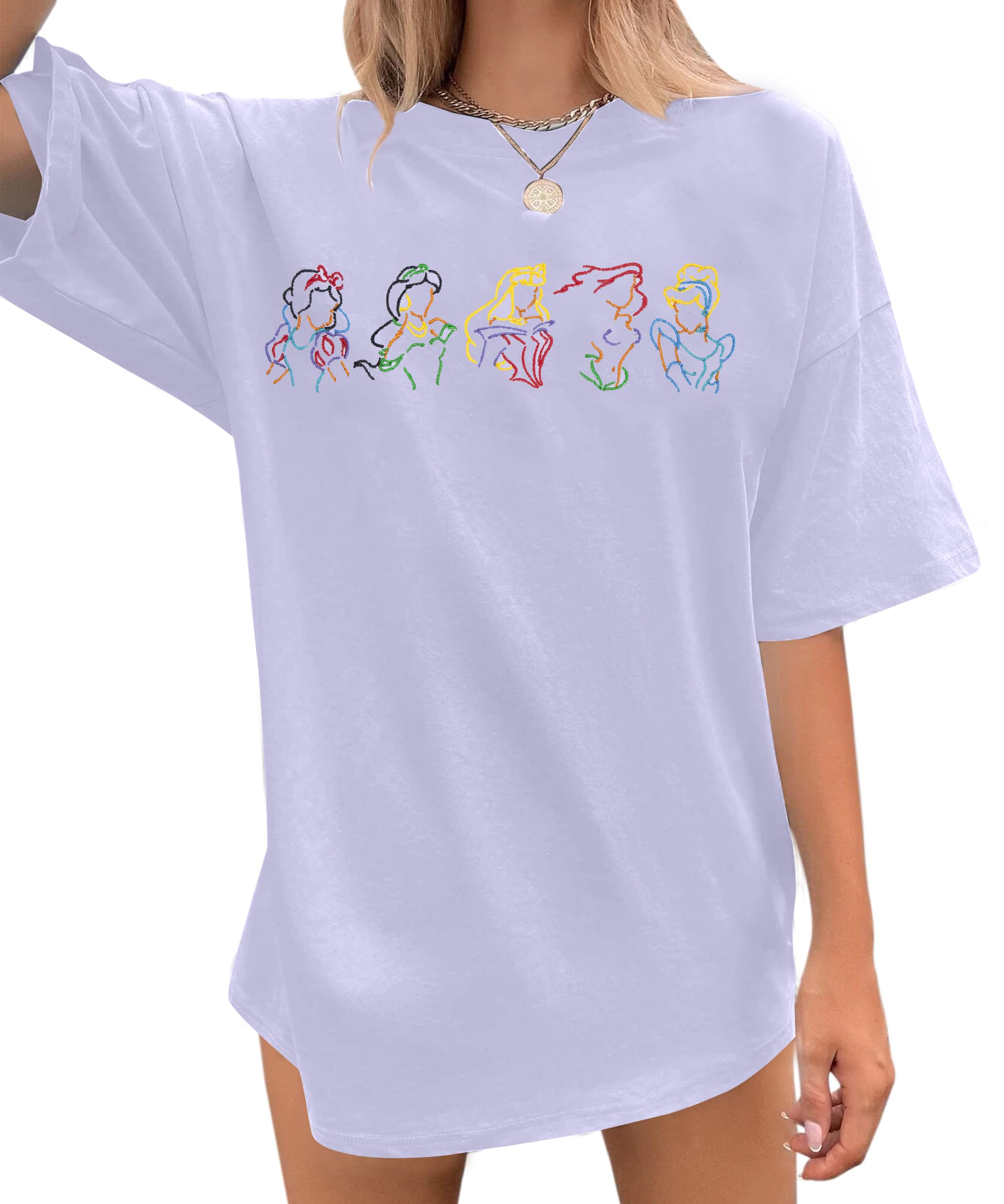 Magical Shirt for Women Embroidered Princess Dress Graphic Oversized T Shirt Women Family Holiday Vacation Tee Tops