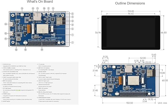 waveshare ESP32-P4-WIFI6 4.3インチLCD開発ボード、480×800解像度5点静電容量式タッチディスプレイ、ESP32-P4とESP32-C6に基づき、AI音声インタラクションをサポート。