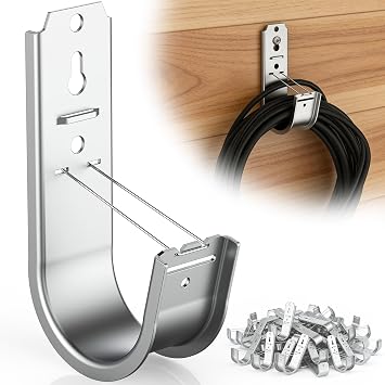 100 Pack 2 Inch J Hook Wall Mount J Hook with Retainer Clip Galvanized Steel Cable J Hook for Hanging Wire Management & Organization Solution 2" J Hooks
