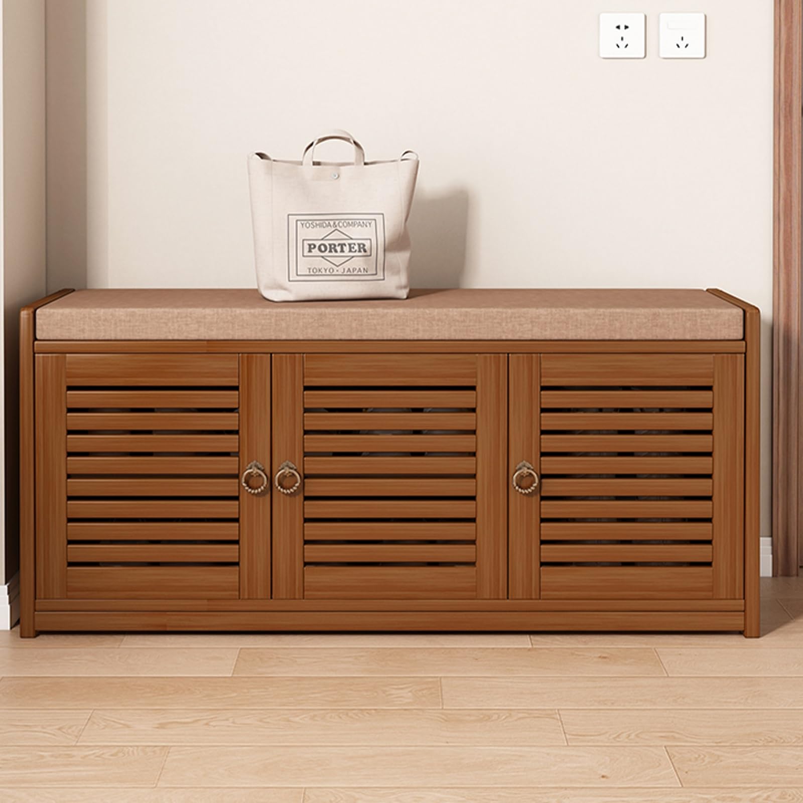GDMDPTE Shoe Storage Bench with Cushion - 3-Door Shoe Rack & Hallway nizer - Stylish Entryway Shoe Cabinet & Bench for Living Room Bedroom Mudroom (100cm)