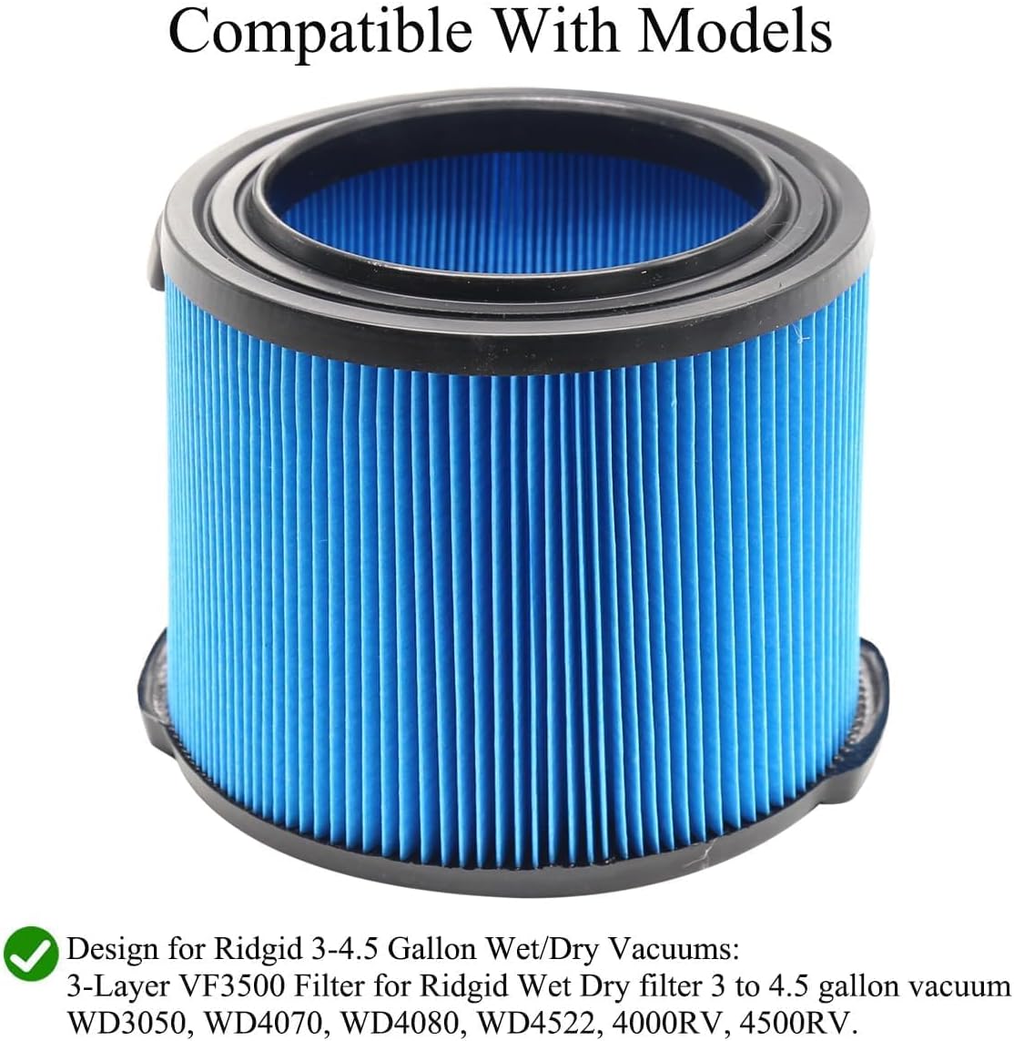 MZY LLC 4 Pack VF3500 Replacement Filter and 4 Pack VF3501 Vacuum Bags for Ridgid Wet Dry Vac filters 3-4.5 Gallon Vacuums, Fits WD3050, WD4070, WD4080, WD4522, 4000RV, 4500RV