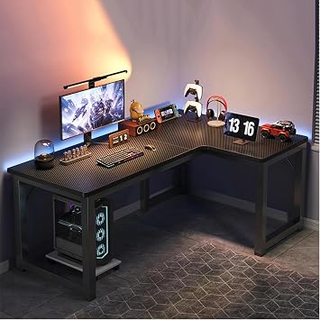 L-Shaped Gaming Desk, Computer Desk, With Outlet, Storage, Corner Desk, Console, Racing Desk, Desk, Home Office, Work Desk, Easy Assembly, Gaming Low, Left and Right Placement Possible, Shelf