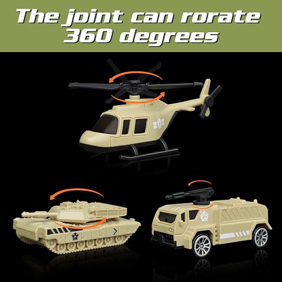 XDUOYJOY Military Tank Toy Sets, Army Toys with 7 Vehicles, Army Men Trucks Helicopter Birthday Gift for Boys Age 4-7, Easy to Store