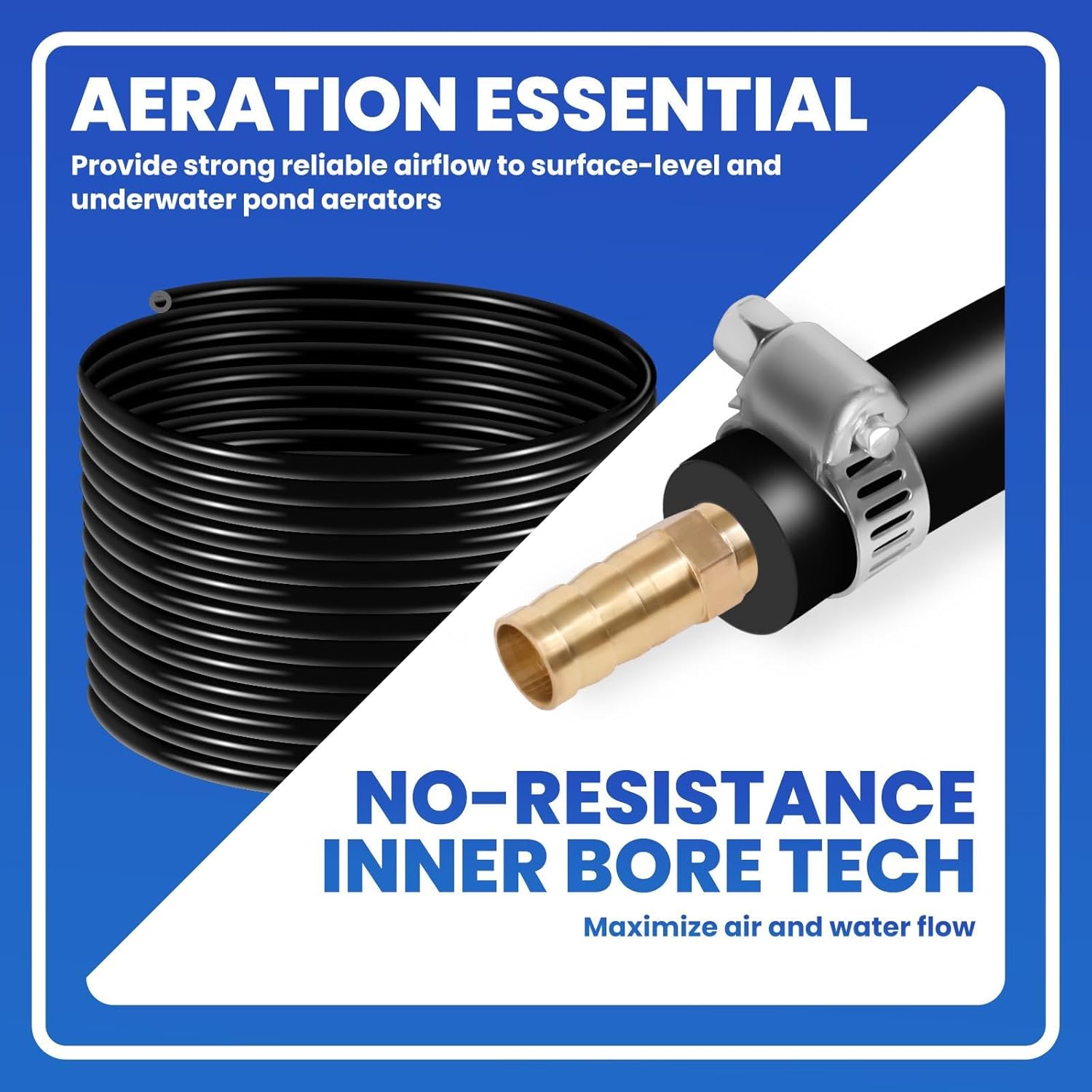 3/8" Self Sinking Aeration Hose, 100FT Pond Aerator Hose Kit with Pond Aerator Hose Kit & 4 Copper Menders, Weighted Pond Aeration Tubing for Pond Aeration Kit Hoses, Aquarium & Lake Aeration