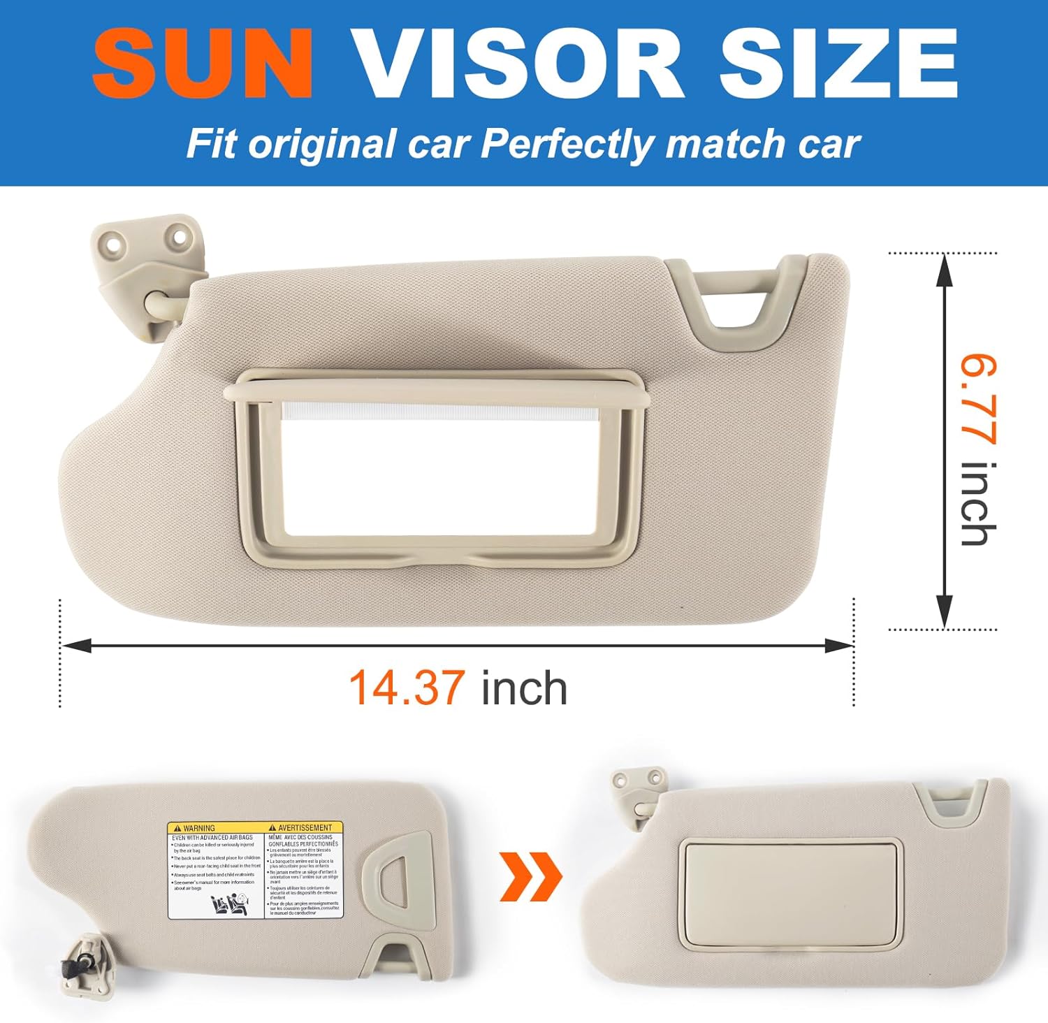 Car Sun Visor Fit for Nissan Altima 2013 2014 2015 2016 2017 2018‎ Sun Visor with Vanity Mirror Cover Plate for Blocking Sunlight 96401-3TA2A 96400-3TA2A(Beige, Left and Right Pairs