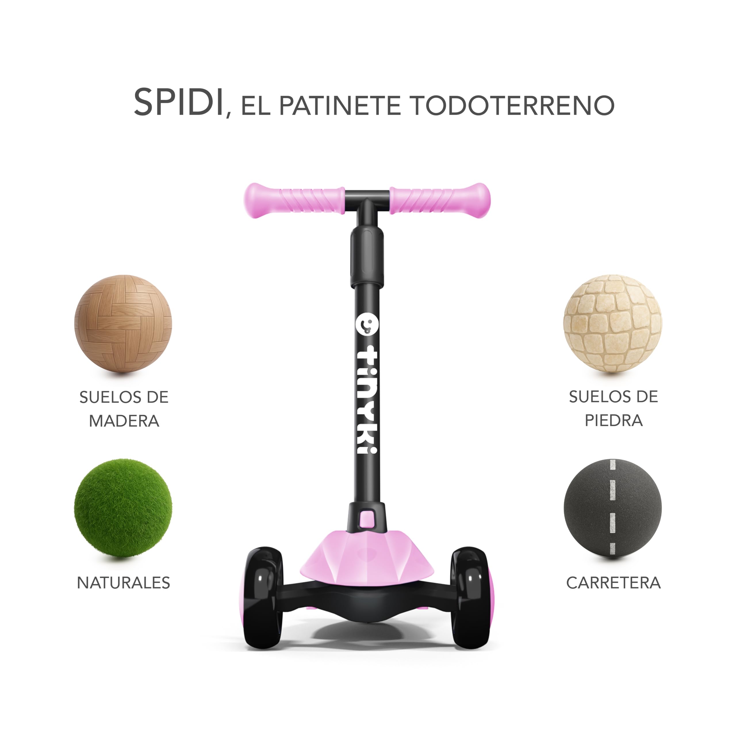 TINYKI Patinete Niño 2 Años a 6 - Altura Ajustable con Ruedas Luces LED - Scooter Niño 3 Ruedas - Patineta Infantil para Niños y Niñas Jugar
