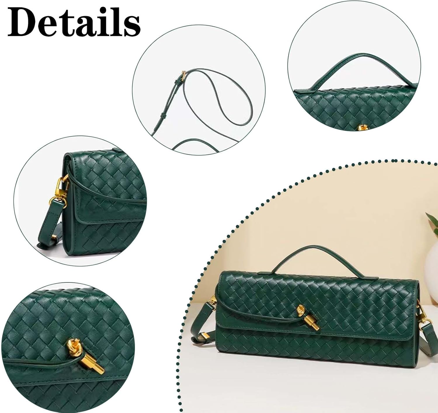 Handmade Woven Evening Bag for Women Casual Clutch Purse Leather Shoulder Handbag Fashion Crossbody Bag - Image 6