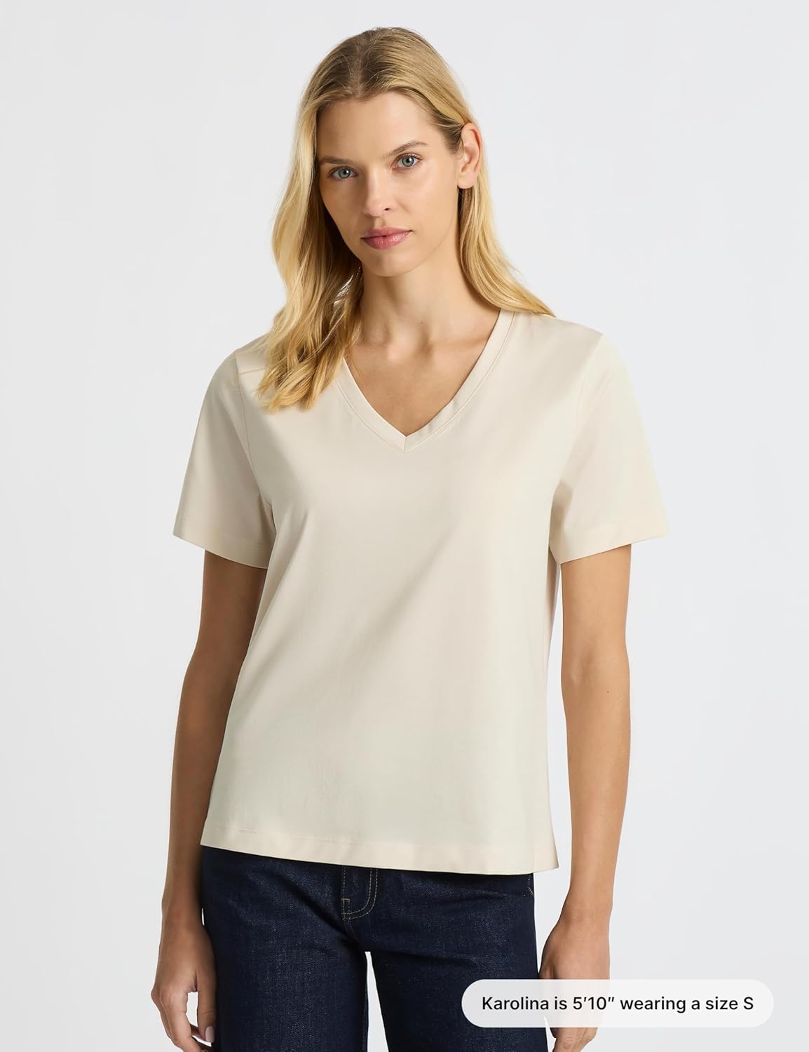 Women’s Supima® Mercerised Cotton V-Neck T-Shirt – USA-Grown Cotton, Luxury Finish, Short Sleeve, Flattering Fit - Image 6