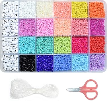 Renashed Beads for Bracelets Kit 10000pcs 3mm Glass Seed Beads Multi Color and 280pcs Alphabet Letter Beads for DIY Jewelry Name Bracelets Making and Crafts