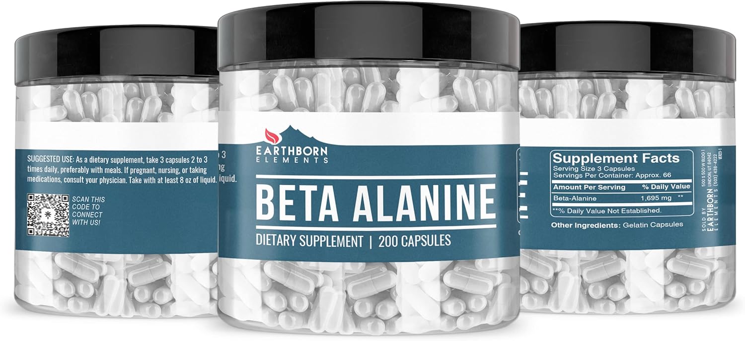 Earthborn Elements Beta-Alanine 200 Capsules, Pure & Undiluted, No Additives - Image 2