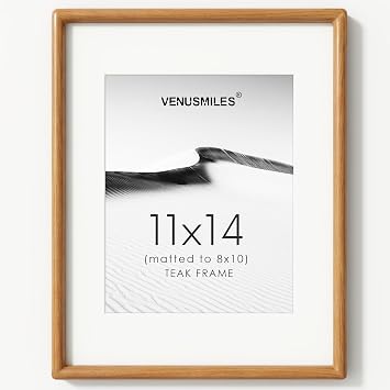 11x14 Picture Frame, Solid Teak Wood Frame Matted for 8x10 Photos