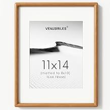 11x14 Picture Frame, Solid Teak Wood Frame Matted for 8x10 Photos