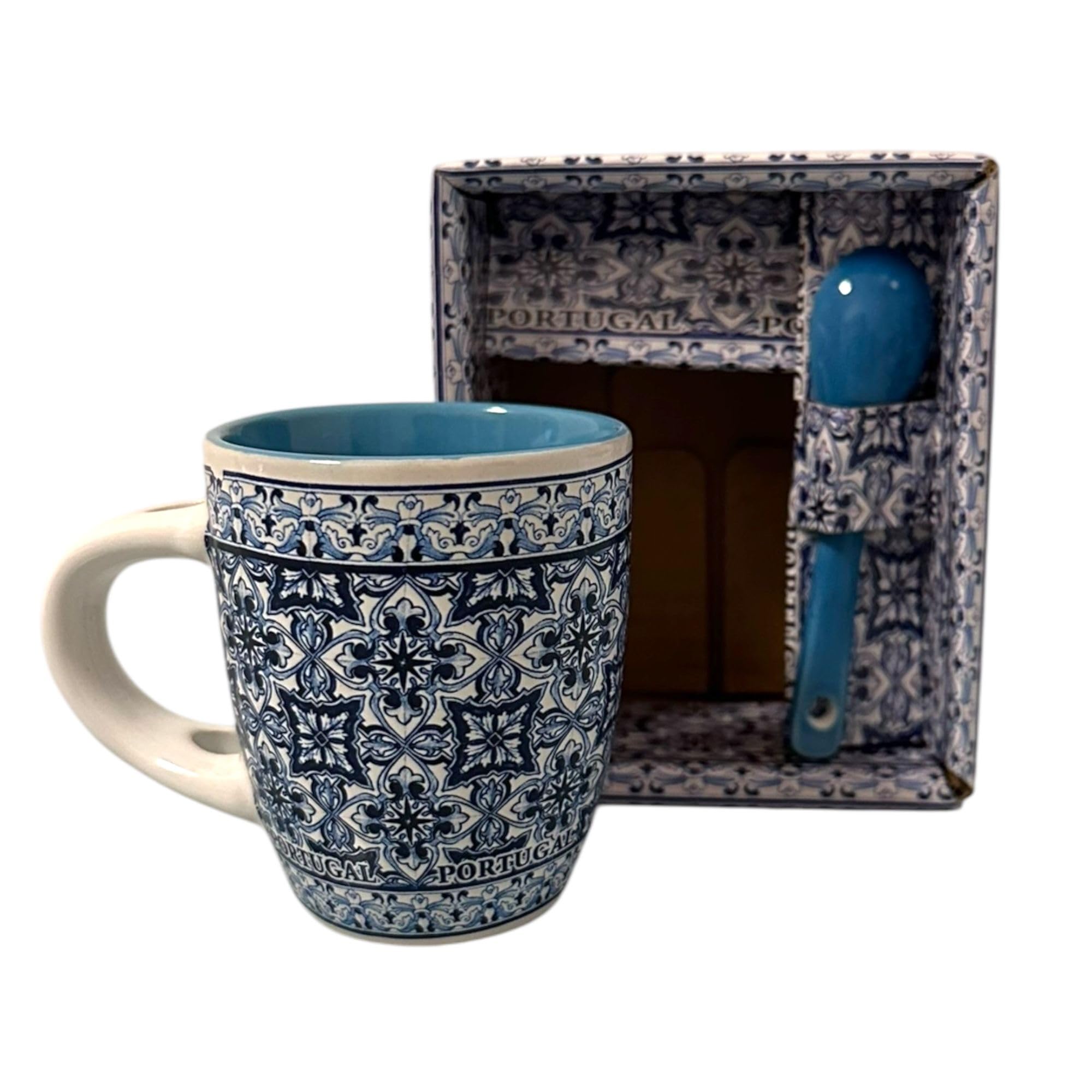 Tasse à Café Portugaise Peinte à La Main - Motif Azulejos Avec Cuillère, Coffret Cadeau Inclus