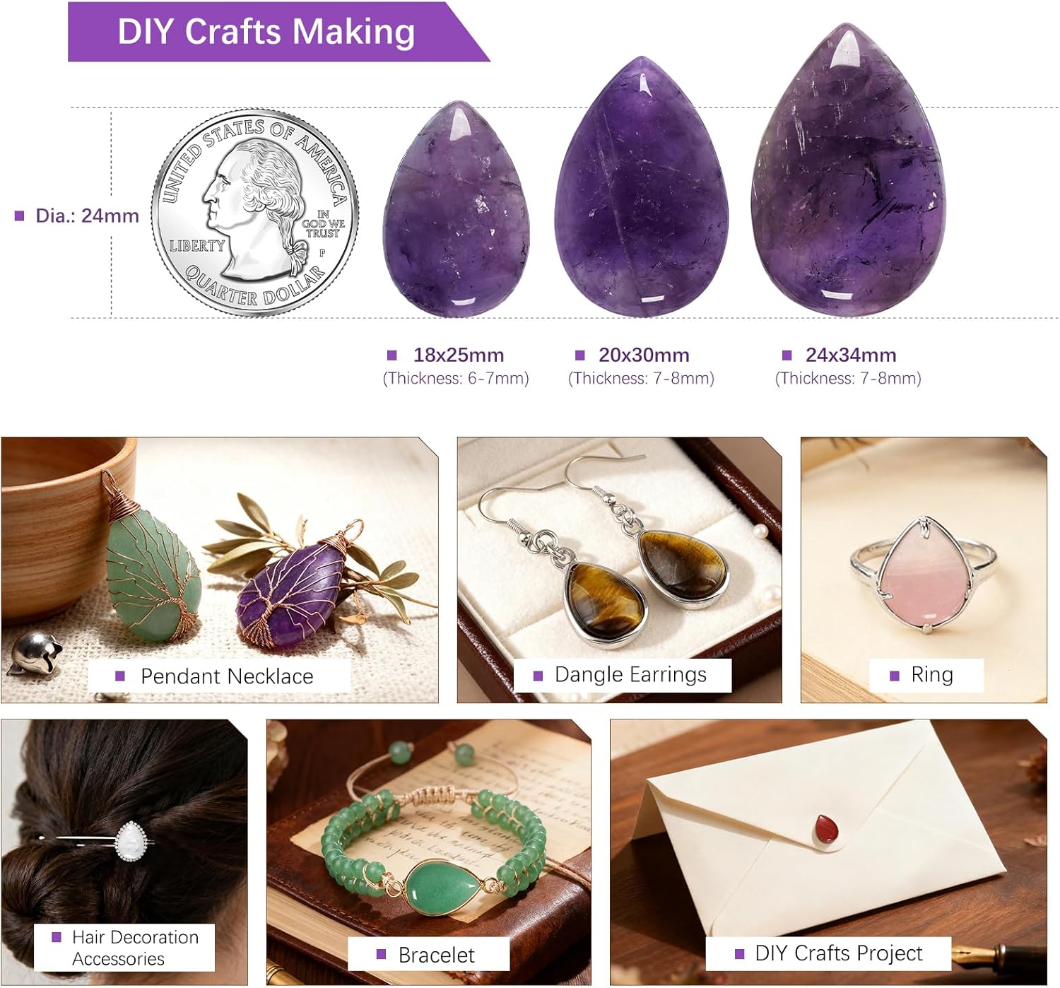 TUMBEELLUWA 10 Pcs Teardrop Crystal Beads for Jewelry Making, Green Aventurine Cabochon Stone Flat Back Beads for Crafting 24x34 mm