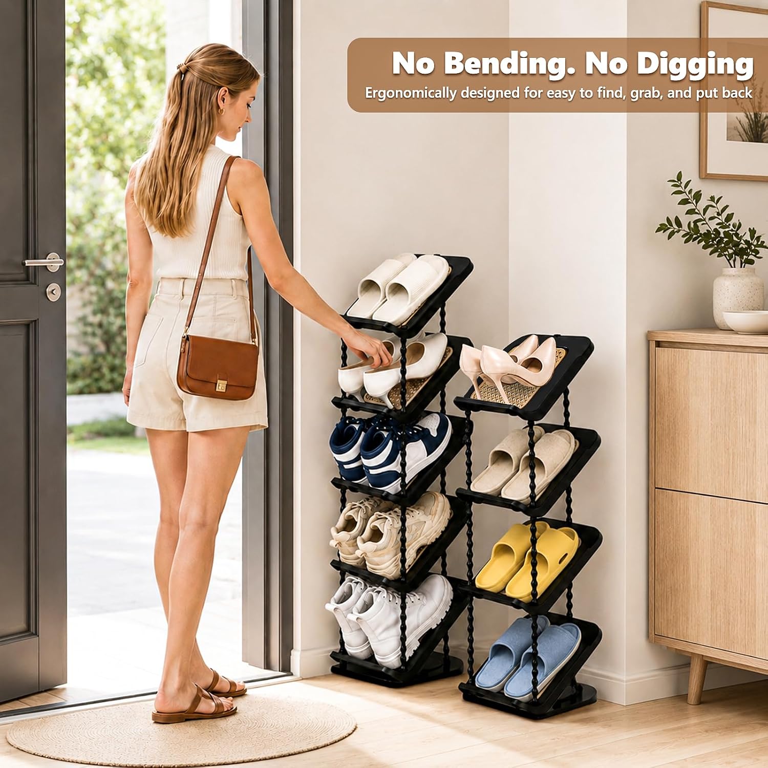 Slanted Narrow Shoe Rack 5 Tiers, Slim Depth Vertical Shoe Shelf - 1 Pack