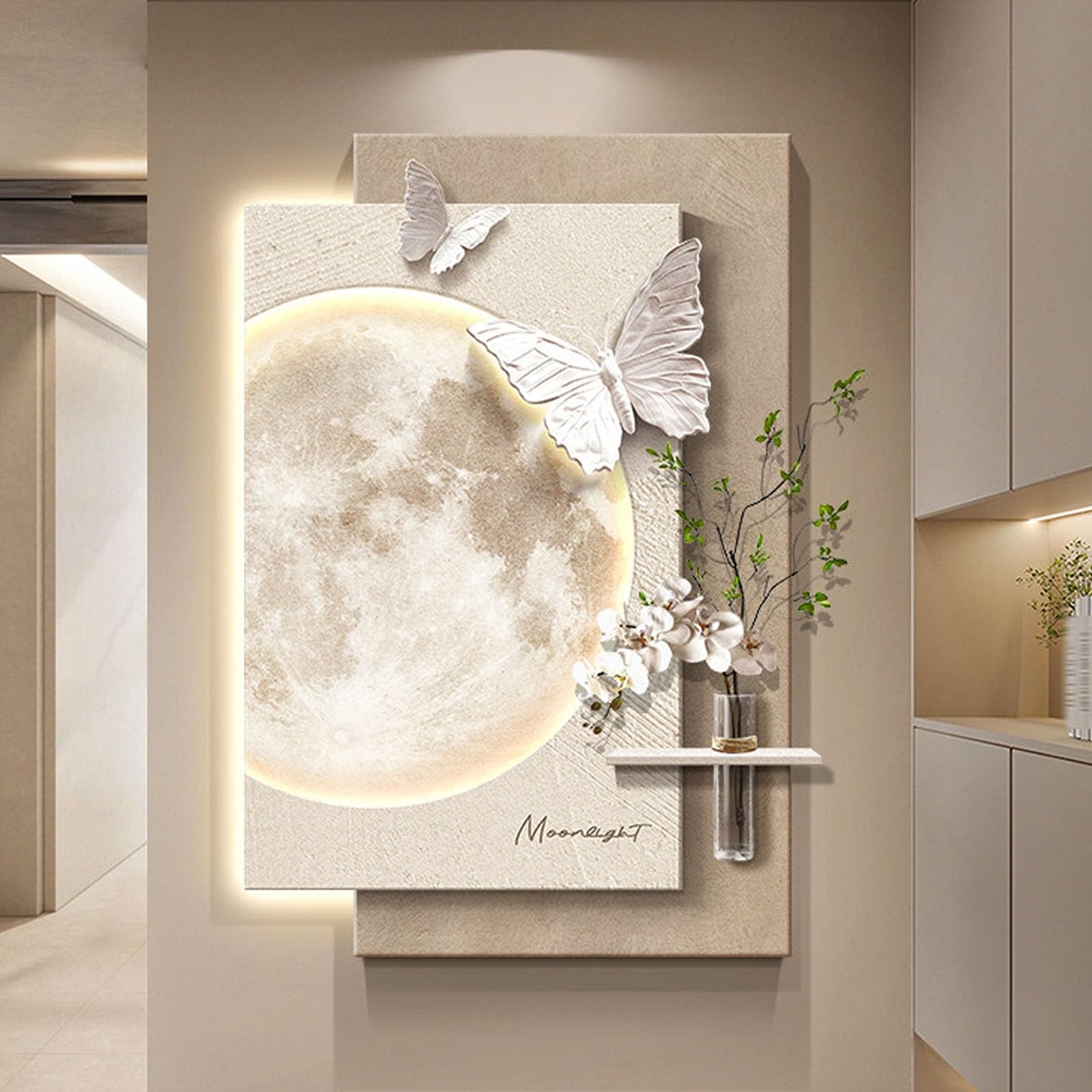 3D Vision LED-Wandkunst, modernes Licht, luxuriöses Sandstein-Eingangsdekor, hängende Skulptur, Malerei, Flur, Korridor