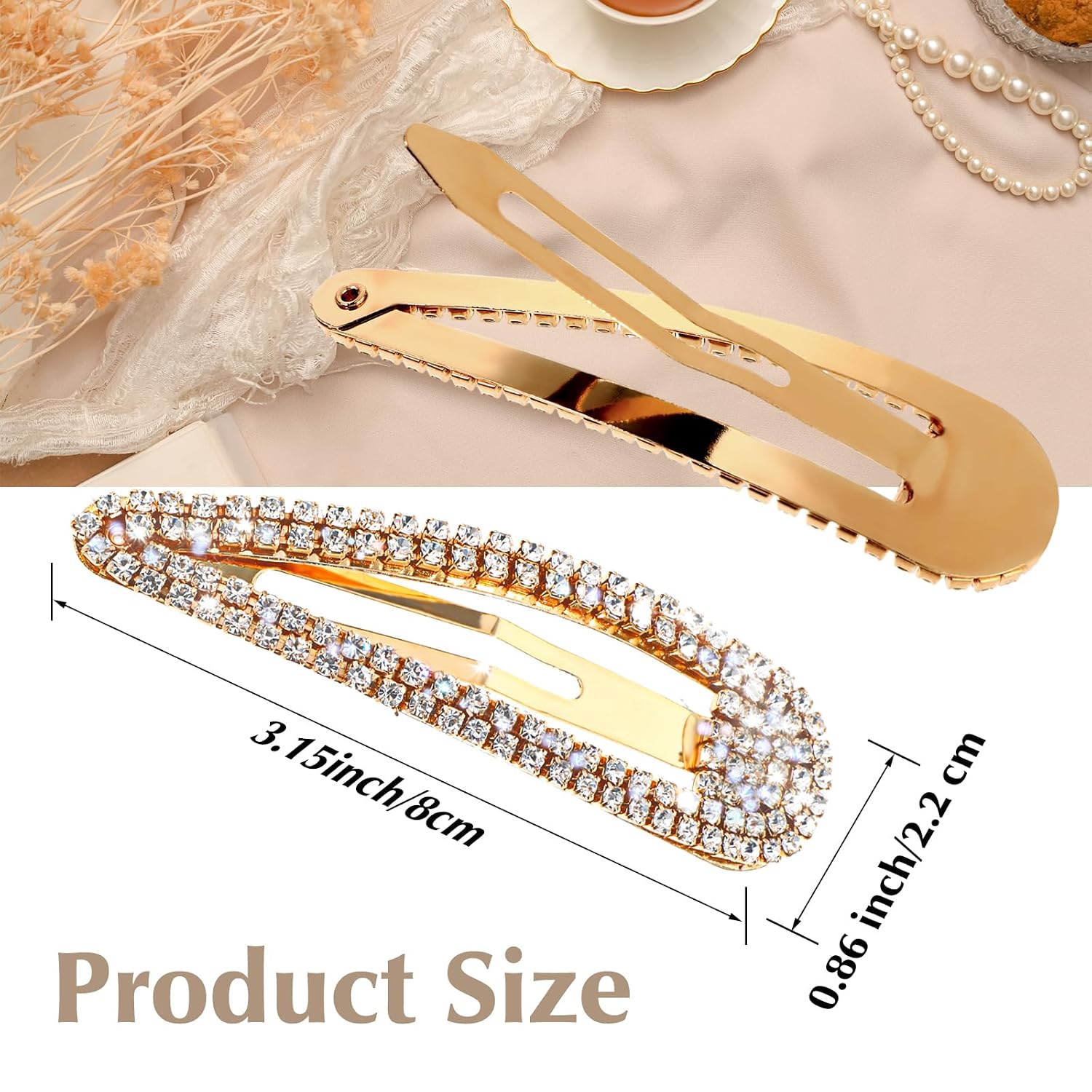 WLLHYF 2Pcs Rhinestone Hair Clips Metal Snap Hairpins Bling Crystal Hair Barrettes Glitter French Barrettes Duckbill Hair Pin Hair Decorative Party Hair Accessories for Women Girls (Gold) image 2