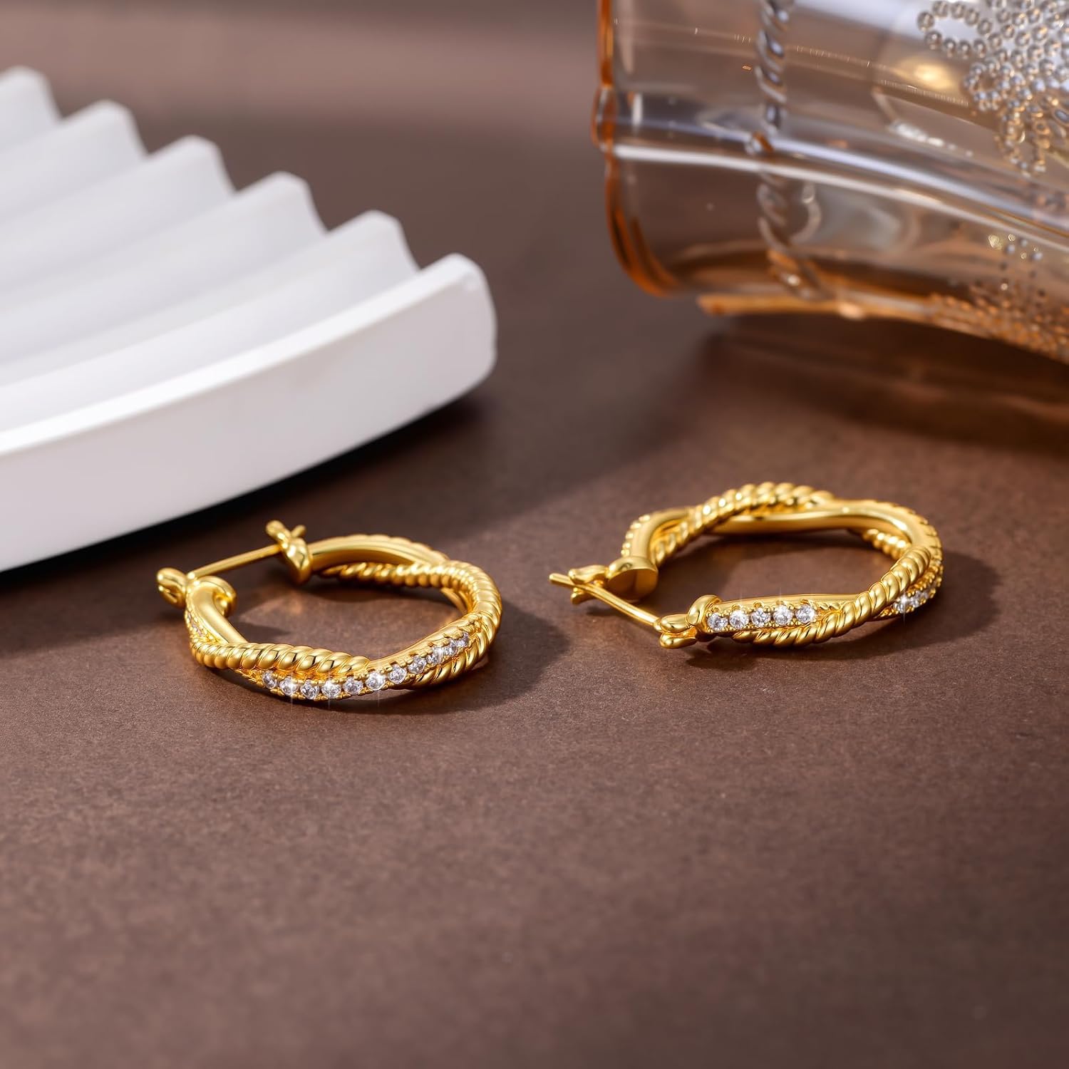 14K Gold Earring for Women Twisted Hoop Earrings Hypoallergenic Lightweight Trendy Gold Earring Jewelry Gift 25mm - Image 5