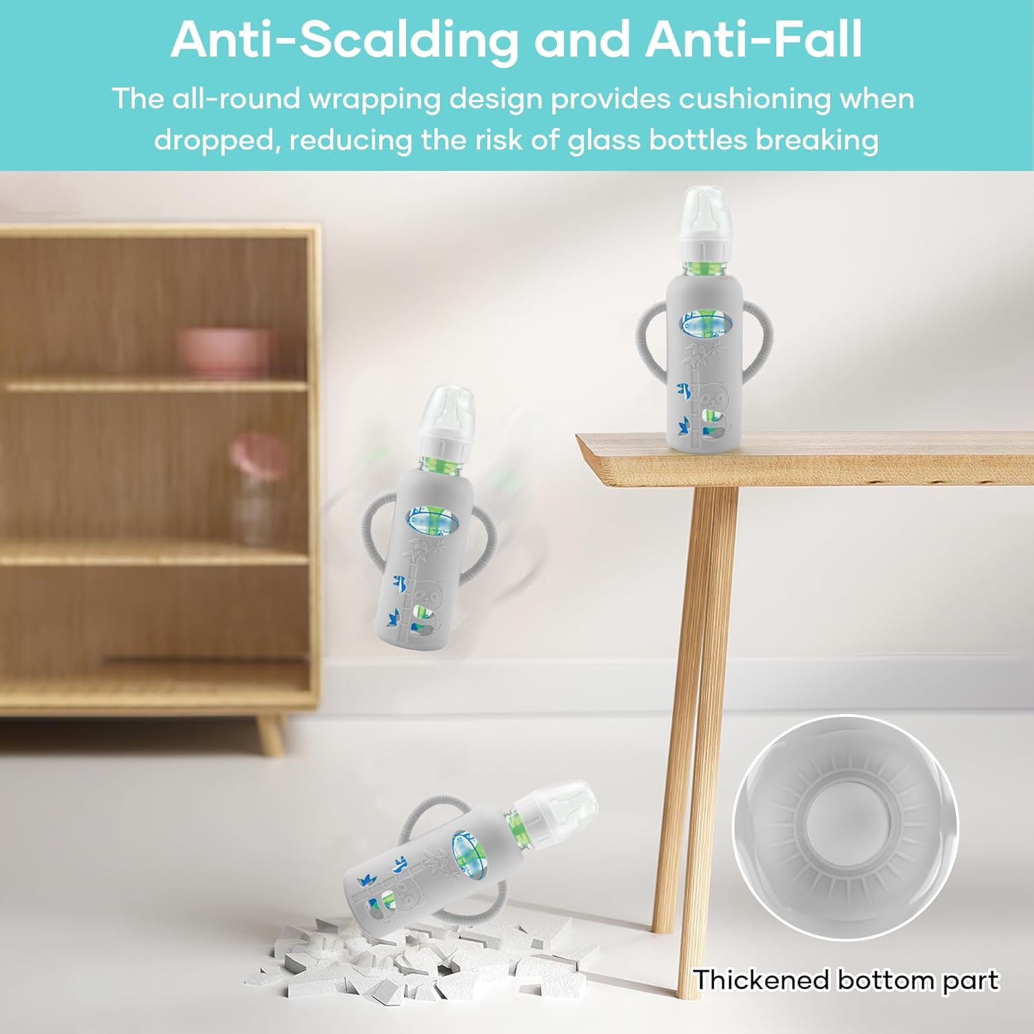 2 Pack Silicone Sleeves for Dr. Brown's Glass Baby Bottles, Anti Breakage Durable Baby Bottle Holder with Easy Grip Handles, Narrow Sleeve with a Cutout, Dishwasher/Freezer/Microwave Safe, 8 oz - Image 4