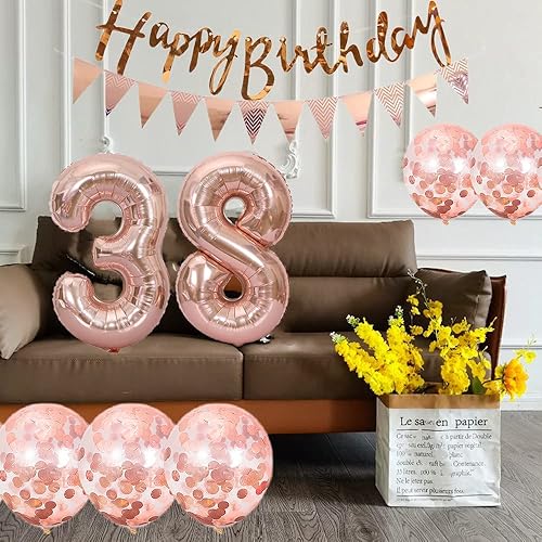Miniatura 2 de Guirnalda de cumpleaños número 14 de oro rosa + pancarta, 5 globos de confeti, globos del número 14, decoración de feliz cumpleaños