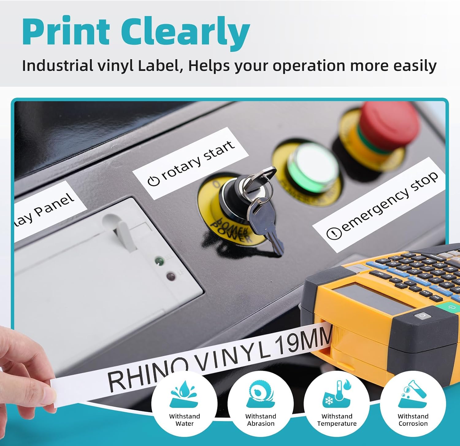 Colorty Replacement for Dymo Rhino 18445 19mm Permanent Vinyl Label Tape | a18445 3/4" x 18' Industrial Labels, Work for Rhino 1000 3000 4200 5000 5200 6000 Label Maker, Black on White, 5-Pack