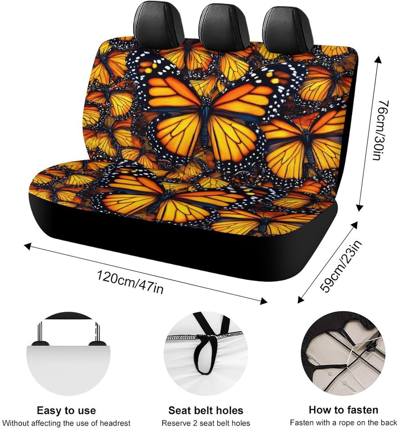 Soft Back Seat Covers Set Universal Fit for Most SUV & Truck Bench Seats, Beautiful Orange Monarch Butterfly Fashion Car Interior Decor