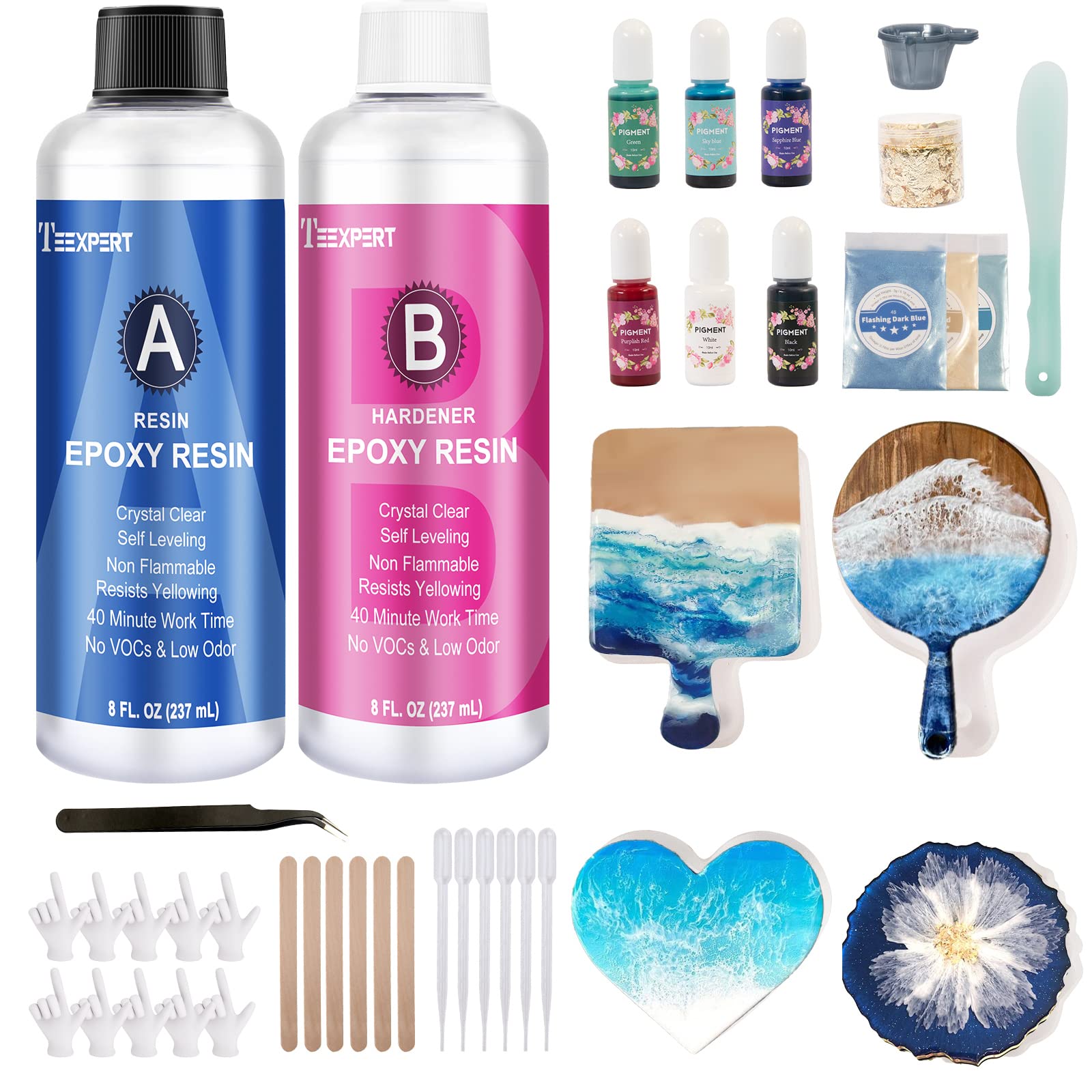 Epoxy Resin Crystal Clear Kit for Beginners, Teexpert Resin Accessories