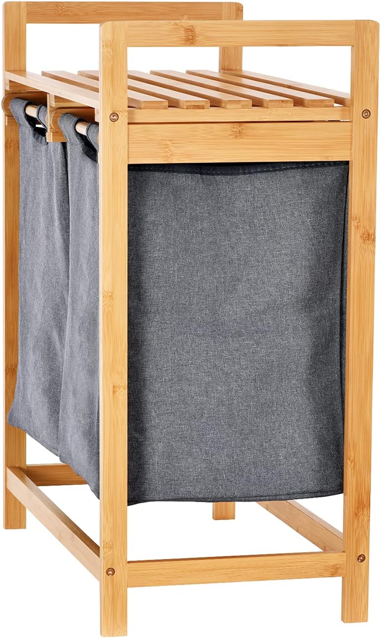 ToiletTree Products Bamboo Hamper with Dual Compartments - High-Quality Laundry Sorter for Bathrooms and Laundry Rooms - Dual Hamper to Sort Darks and Whites - High-Quality Bamboo Laundry Hamper : Home & Kitchen