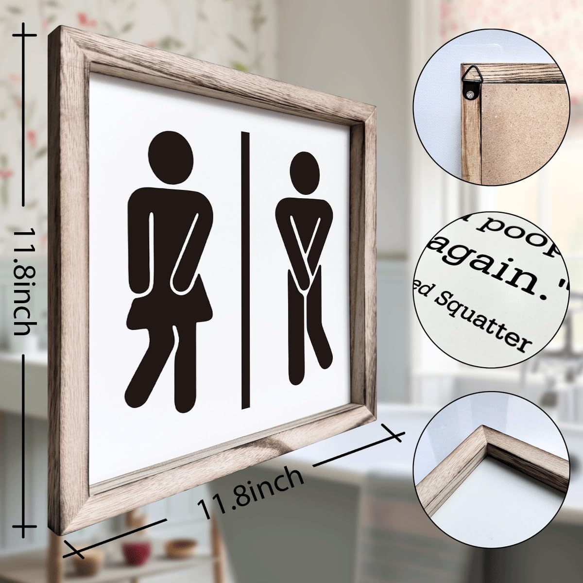 Funny Restroom Silhouette Sign, Man and Woman Wood Framed Bathroom Decor image 2