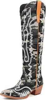 Women's The Western Cowboy Cowgirl Boots Mid Calf Low Heel Pointed Toe Boots for Women