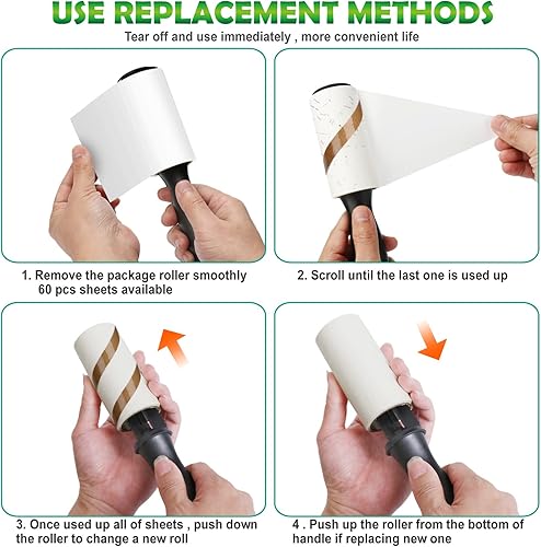 Miniatura 5 de Rodillo de pelusa extra pegajoso de 360 hojas removedor de pelo de mascotas para ropa 2 asas  paquete de 6 repuestos