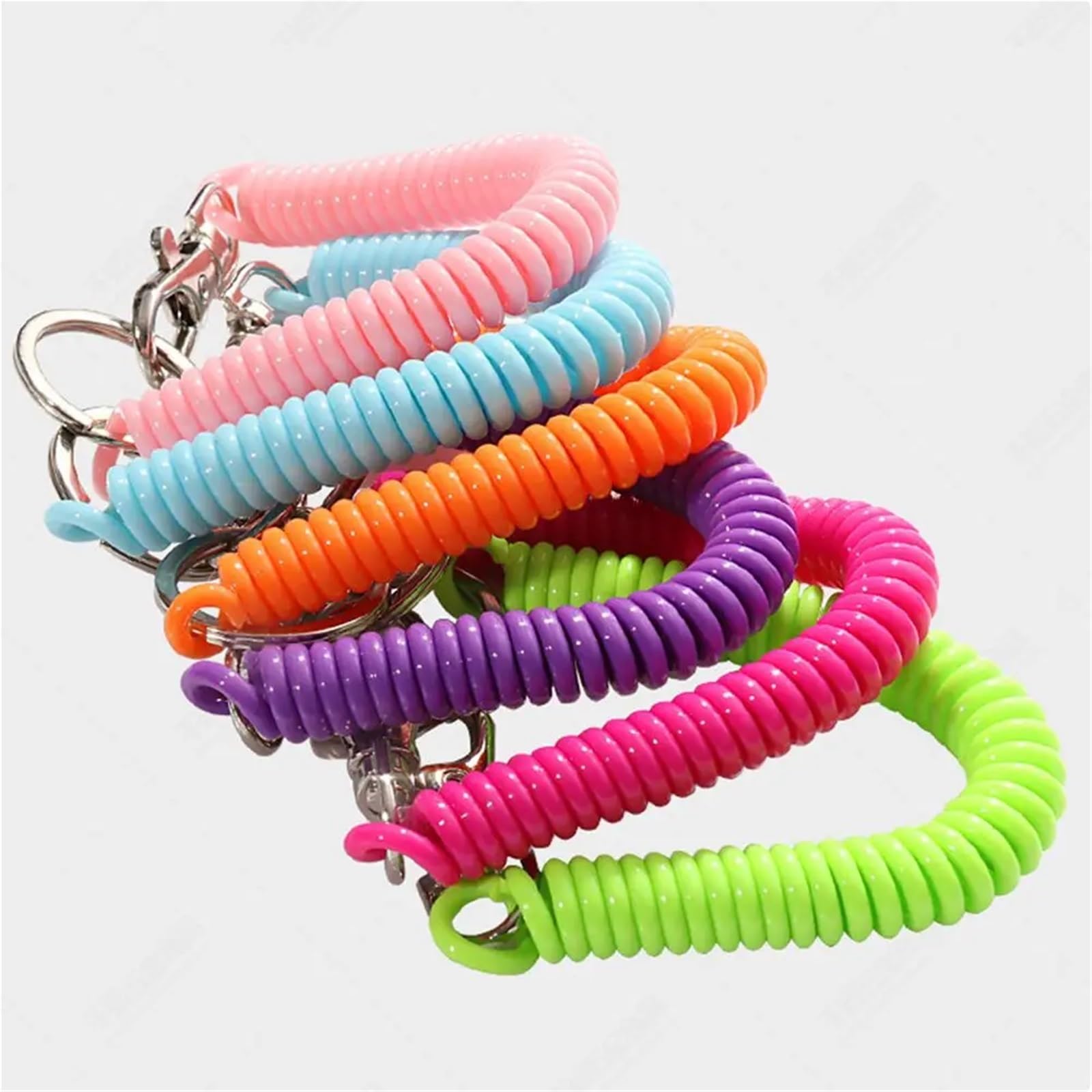 Metalowy brelok, Elastyczny brelok do kluczy 100 szt. Opaska na nadgarstek unisex elastyczna smycz sprężynowa zapobiegająca zgubieniu liny breloczek spiralny(Purple)