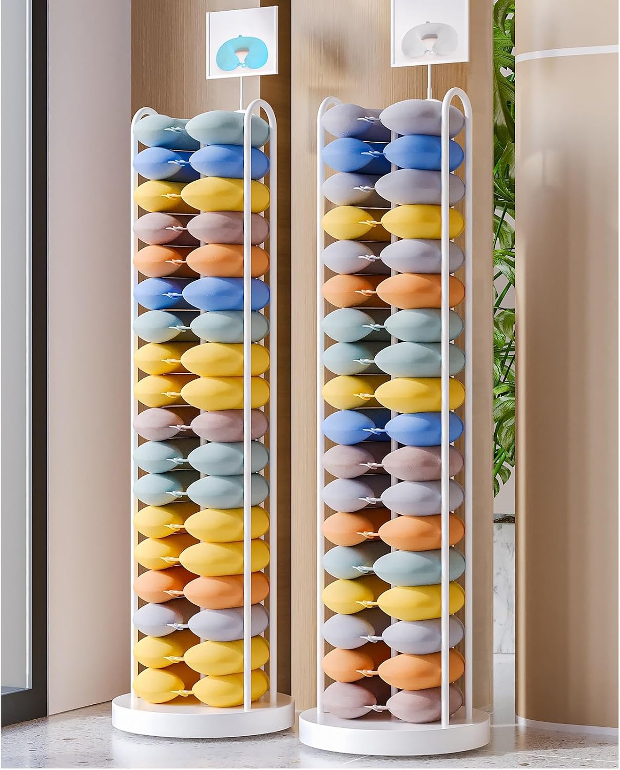 Travel Neck Pillow Display Rack Set with Billboard - Retail Storage for Boutiques, Gift Shops & Travel Stores - Eye-Catching Merchandising Solution