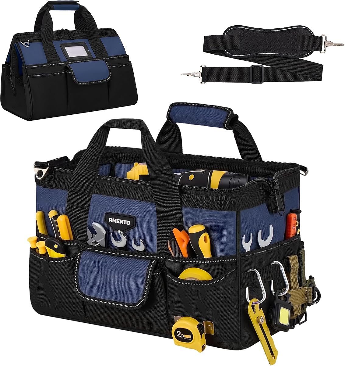 16-Inch Heavy Duty Tool Bag, 22 Pockets Empty Tool Box Organizer Storage, Soft Large Tote Toolbox Organization Portable Handle Carry Drill Toolbag for Handyman Home DIYer, Dad Men Gifts, Blue
