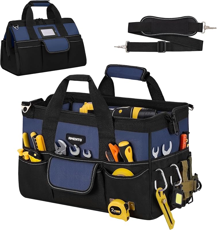 16-Inch Heavy Duty Tool Bag, 22 Pockets Empty Tool Box Organizer Storage, Soft Large Tote Toolbox Organization Portable Handle Carry Drill Toolbag for Handyman Home DIYer, Dad Men Gifts, Blue
