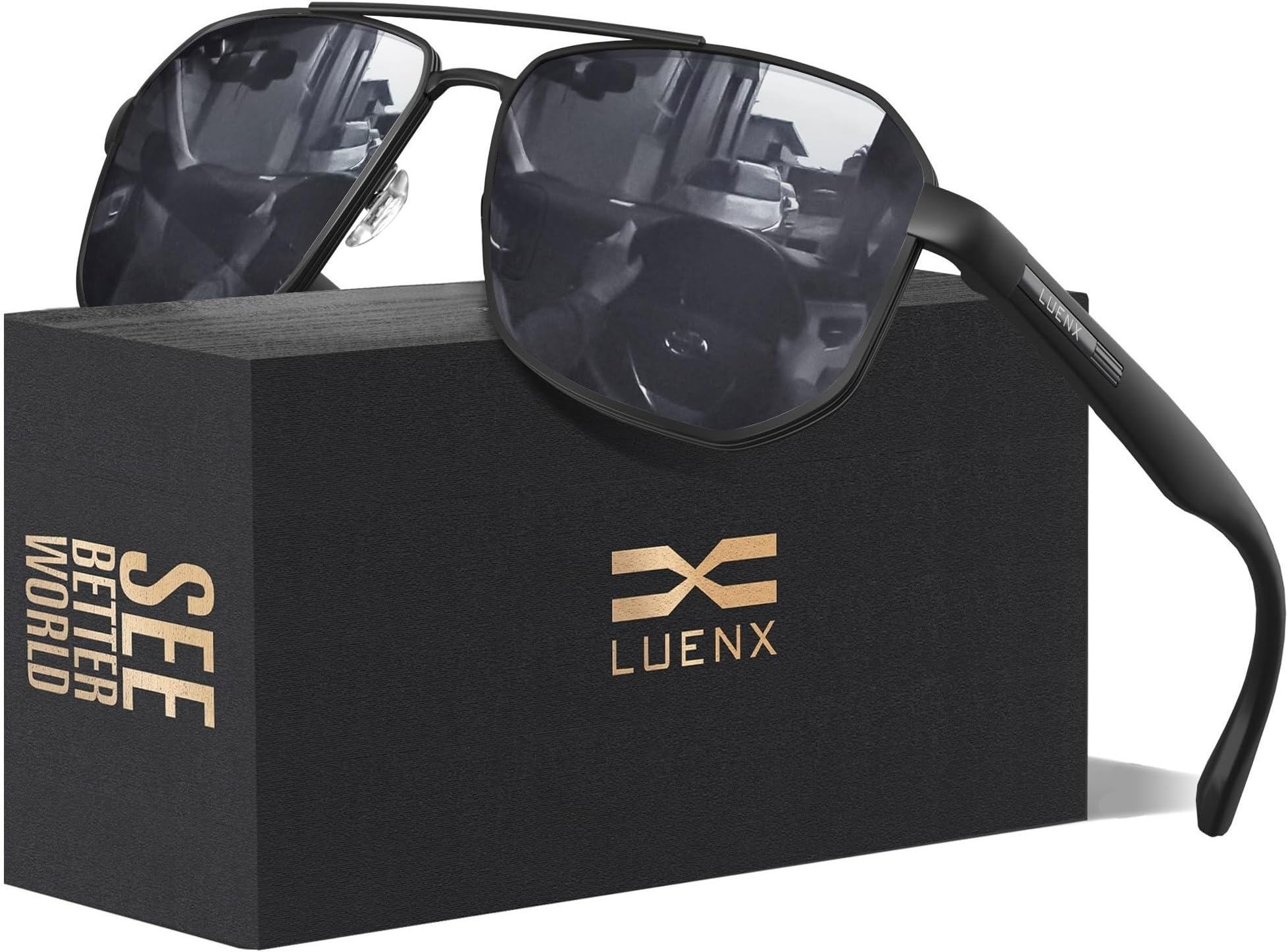 GREY JACK Aviator Polarized Lens Clip On Glasses,Metal Frame Spectacle Frame with 3PCS Magnetic Lens for Myopic Men Women GJ80006 Black Frame