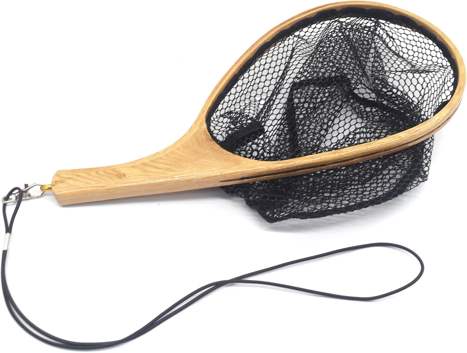 Small Wooden Frame Fly Fishing Landing Net With Soft Rubber Mesh for Trout Bass Catch and Release - Fishing Gear