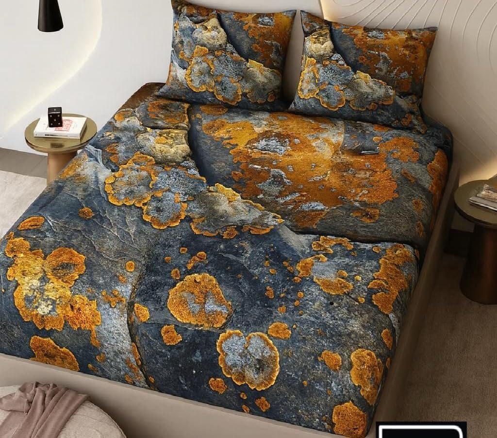 Glace Cotton Double King Size Printed Flat Double Bedsheet 90 X 100 Inch with 2 Pillow Cover Without Joint II 400 Tc,90" x 100" Inches (Double King Multicolor