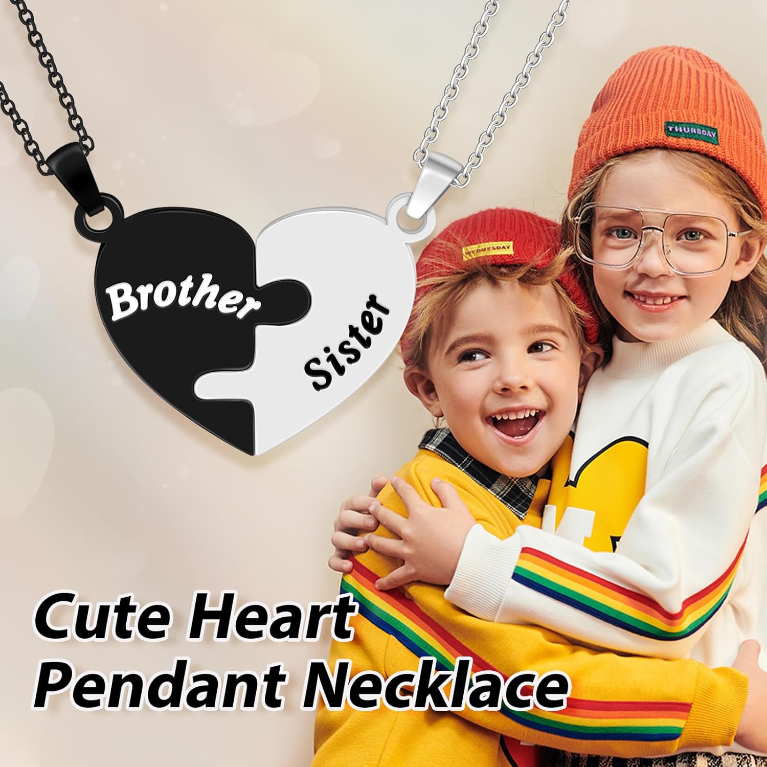 QianSiLi Brother and Sister Necklace Matching Heart Necklace Stainless Steel Heart Necklace for Women Men Back to School Birthday Gifts for Sister Brother Daughter Son - Image 3