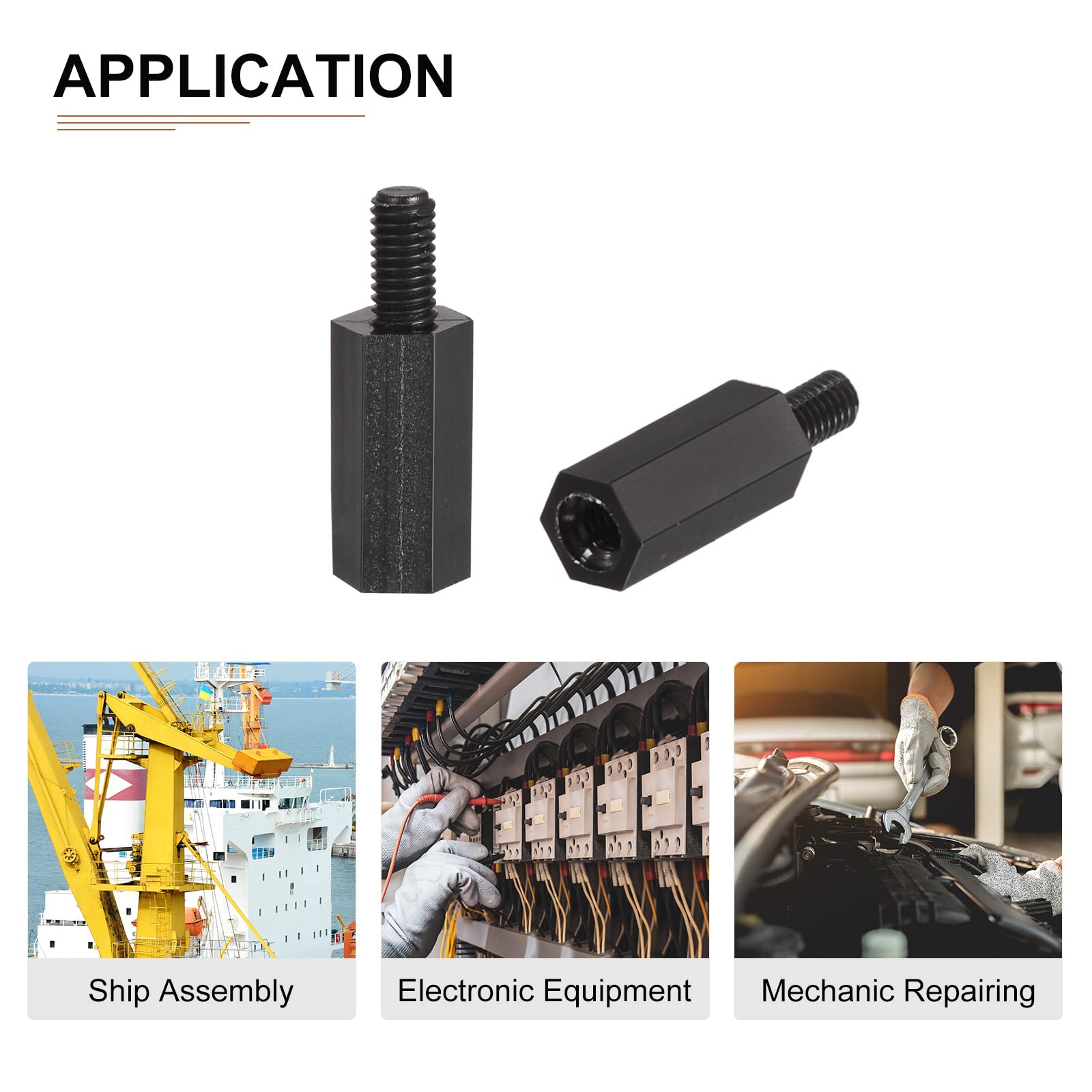 DTGN M3x12x6mm(DxHLxML) - Nylon Hex Standoff -100Pack- Good for Electronic Machine - Male to Female Spacer Screw Nuts - Black - Image 4