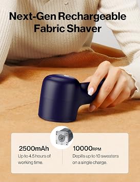 VASSON Fabric Shaver, Sweater Shavers to Remove Pilling, High-Perf Defuzzer, Rechargeable Electric Lint Shaver for Fuzz and Lint Balls from Clothing, Upholstery, Bedding (Blue)