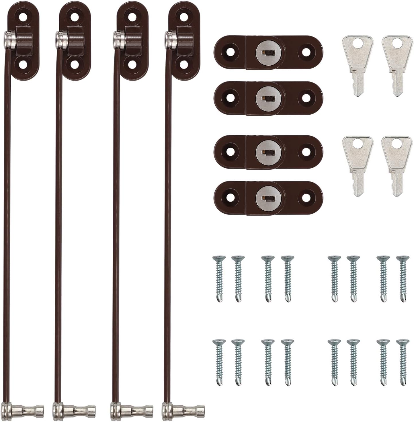 eSynic 4 Pack Window Child Safety Locks for upvc Windows Screw Mounted Window Opening Rrestrictor with Keys 185mm/7.3 Inch Long Wire Window Safety Restrictor for Baby Home Office Safety etc